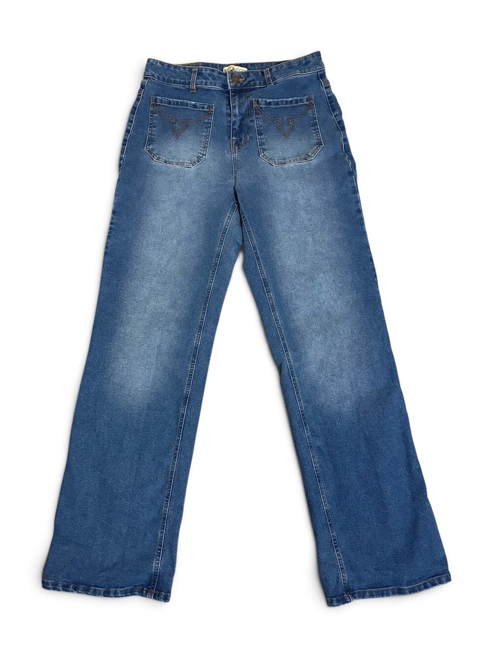 FRYE AND CO. Women's High Rise Wide Leg Jeans Medium Wash Patch